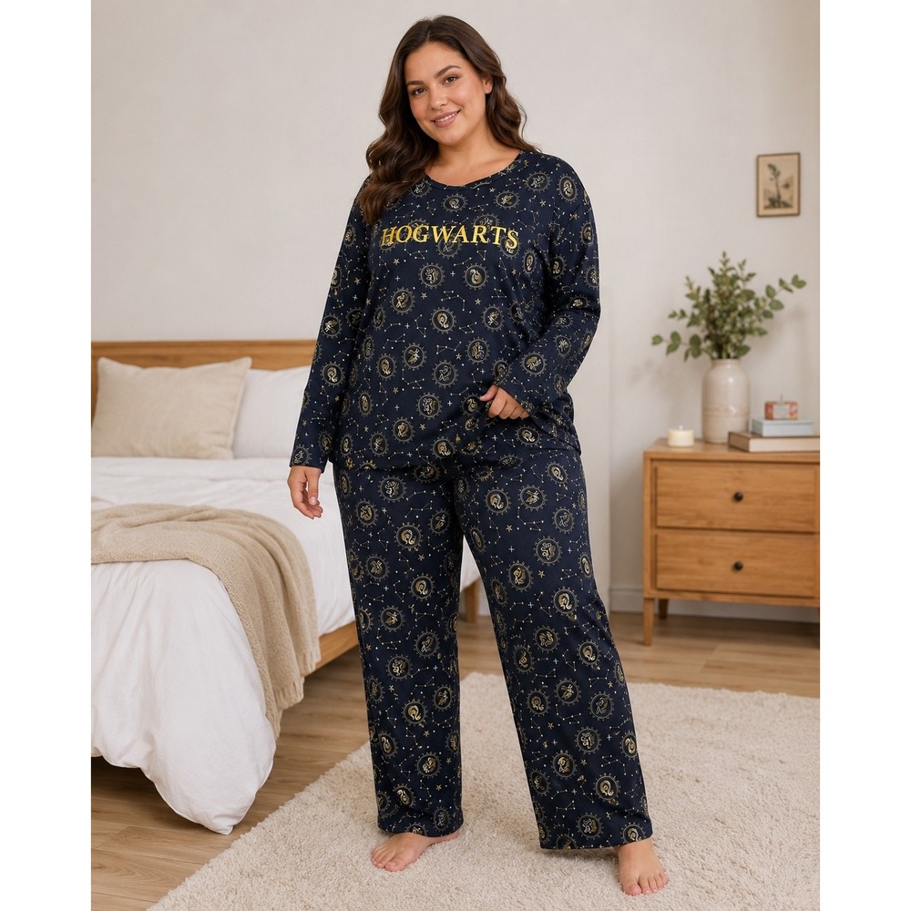 Shein Harry Potter Hogwarts PJ Set Womens 1XL Navy Gold Celestial Constellation